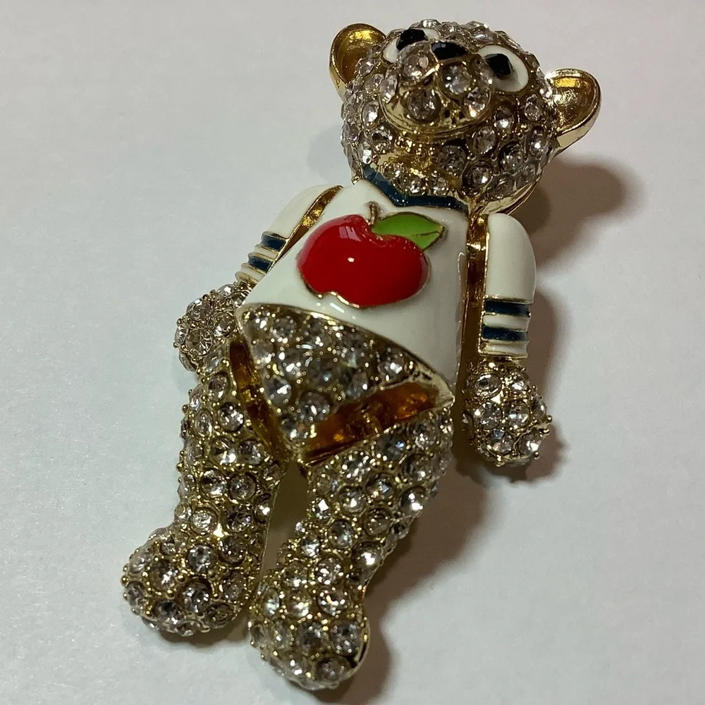 Gold-Tone Crystal Bear Apple Brooch - Picture 10 of 10